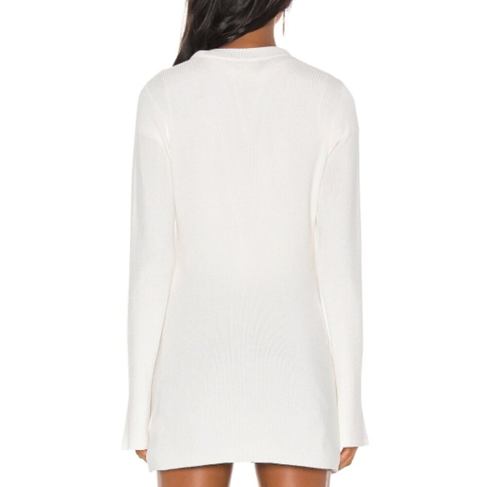 L'AGENCE 'Lucas' Ribbed-Knit Long-Line Cardigan Sweater, Ivory - Picture 3 of 3